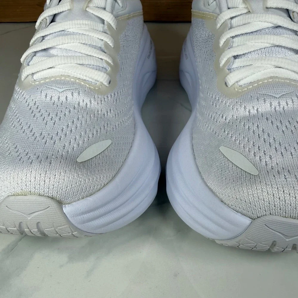 Hoka One One White Athletic Running Shoes with Subtle Gold Trim
